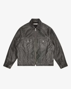Cole Buxton CB CRACKED LEATHER TRUCKER| Outerwear|Leather