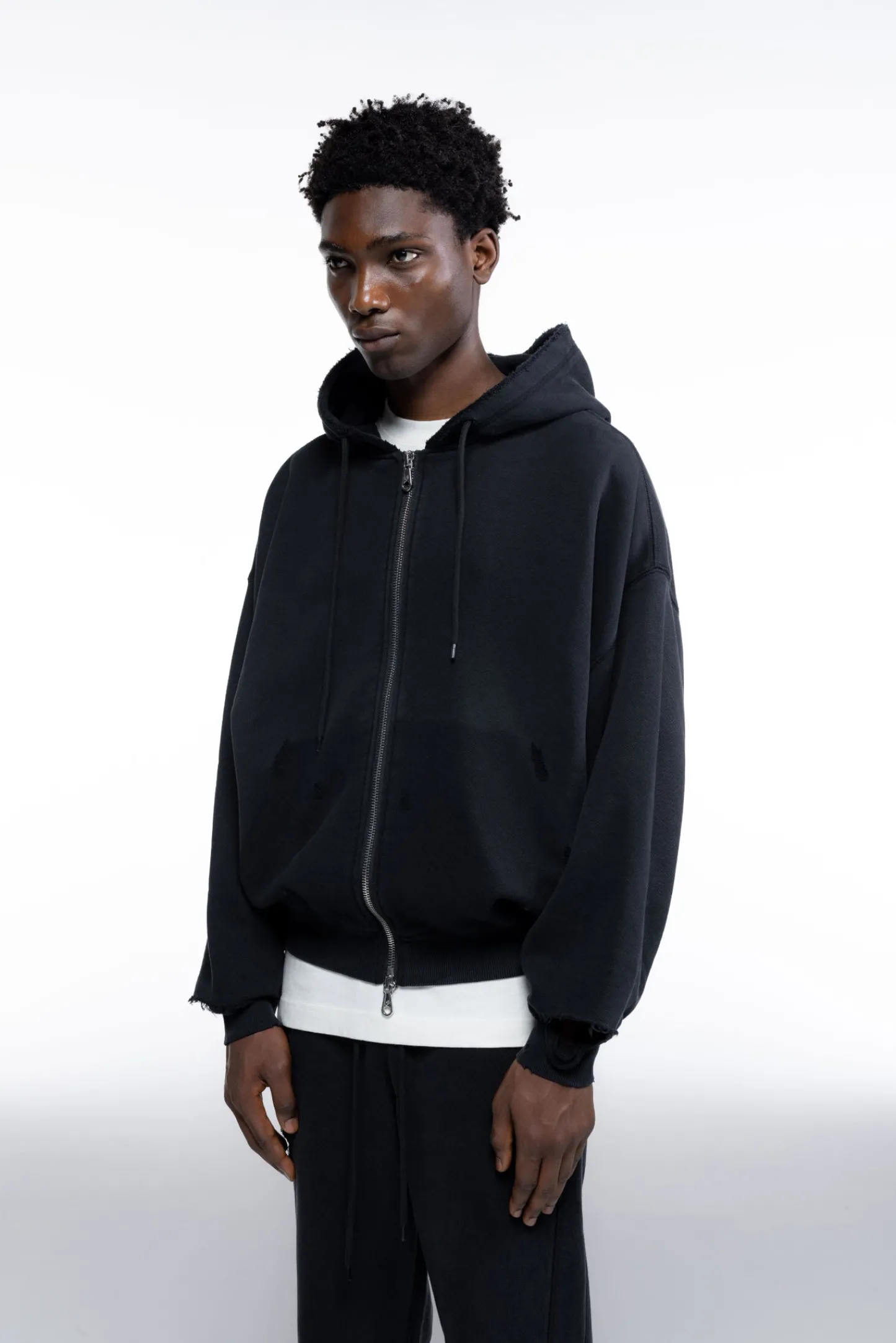 Cole Buxton DISTRESSED ZIPPED HOODIE| Hoodies