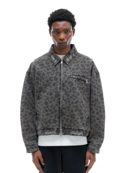 Cole Buxton LEOPARD DISTRESSED TRUCKER JACKET| Outerwear