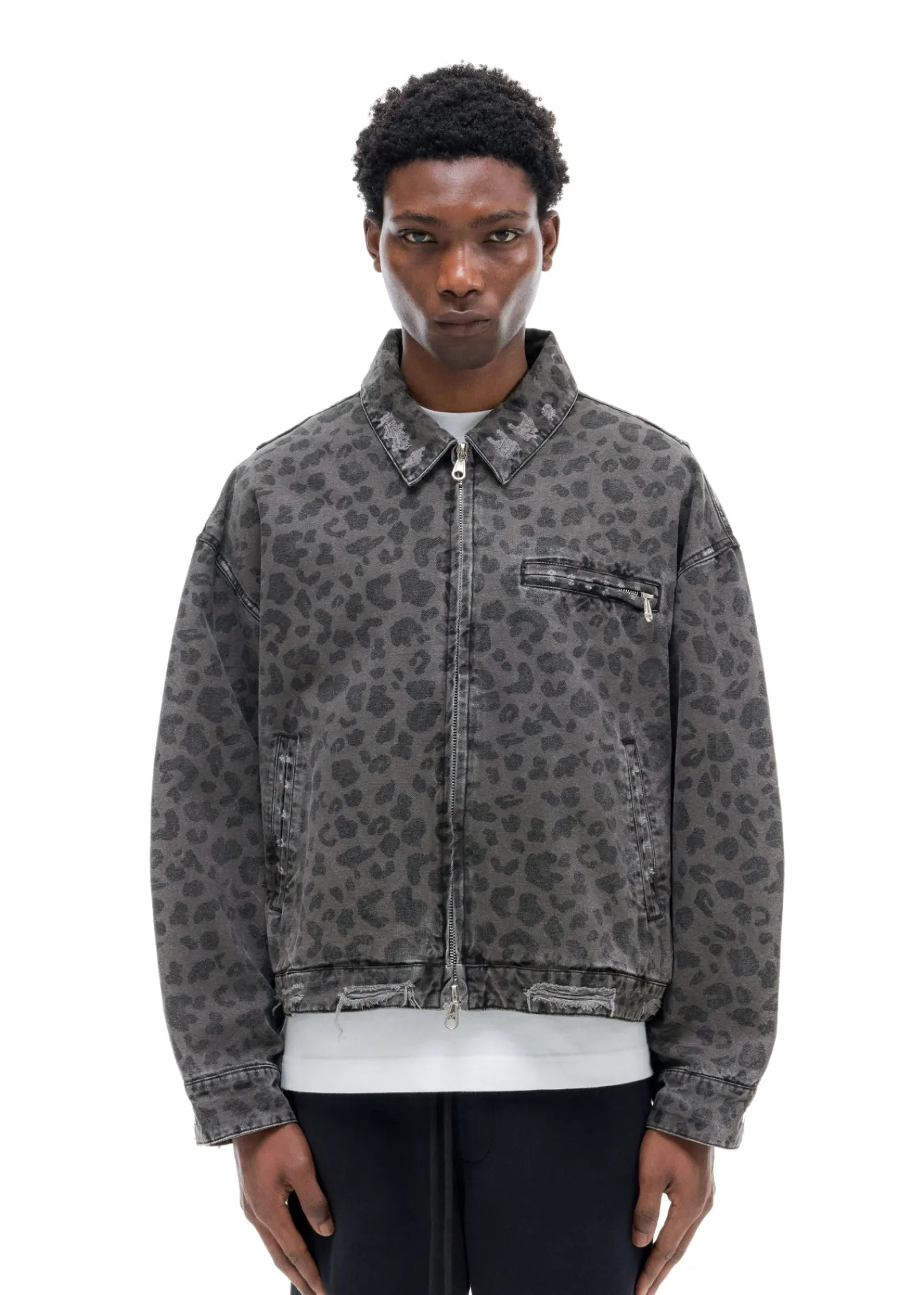 Cole Buxton LEOPARD DISTRESSED TRUCKER JACKET| Outerwear