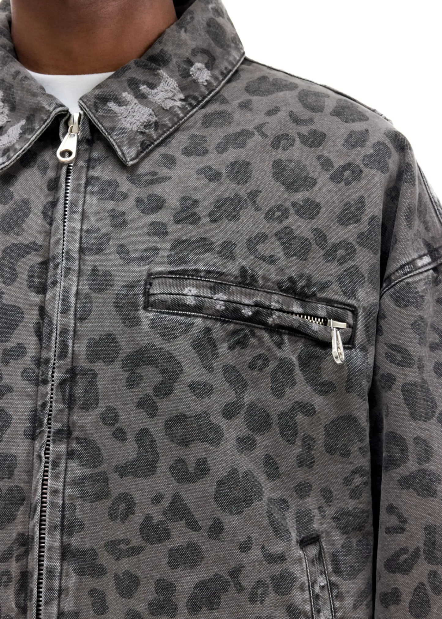 Cole Buxton LEOPARD DISTRESSED TRUCKER JACKET| Outerwear