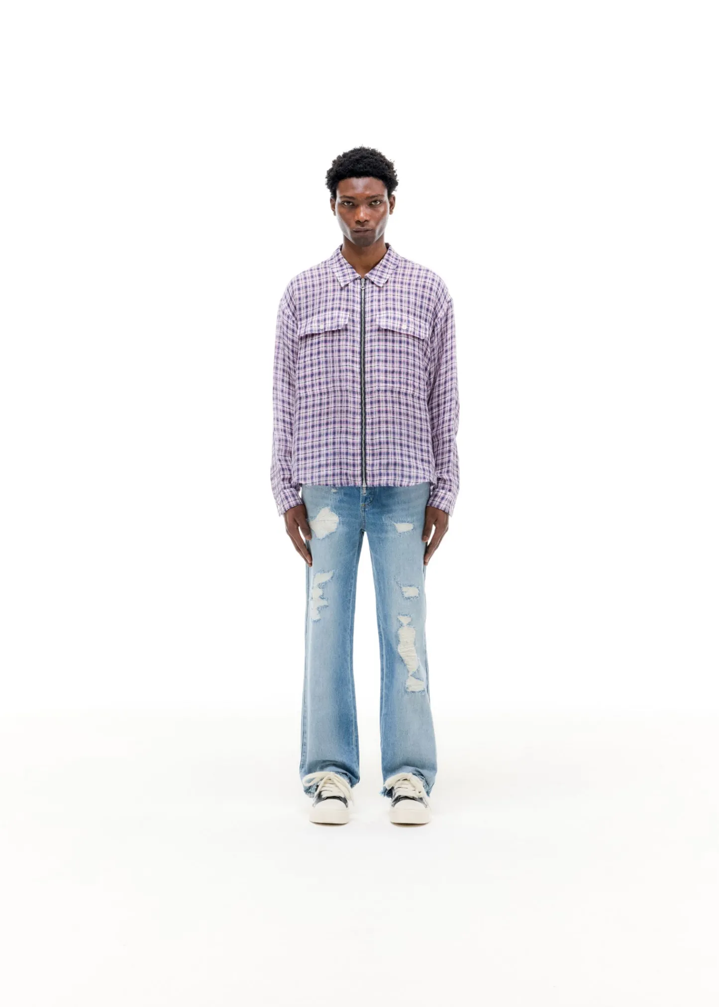 Cole Buxton LINEN FLANNEL ZIPPED SHIRT| Shirts