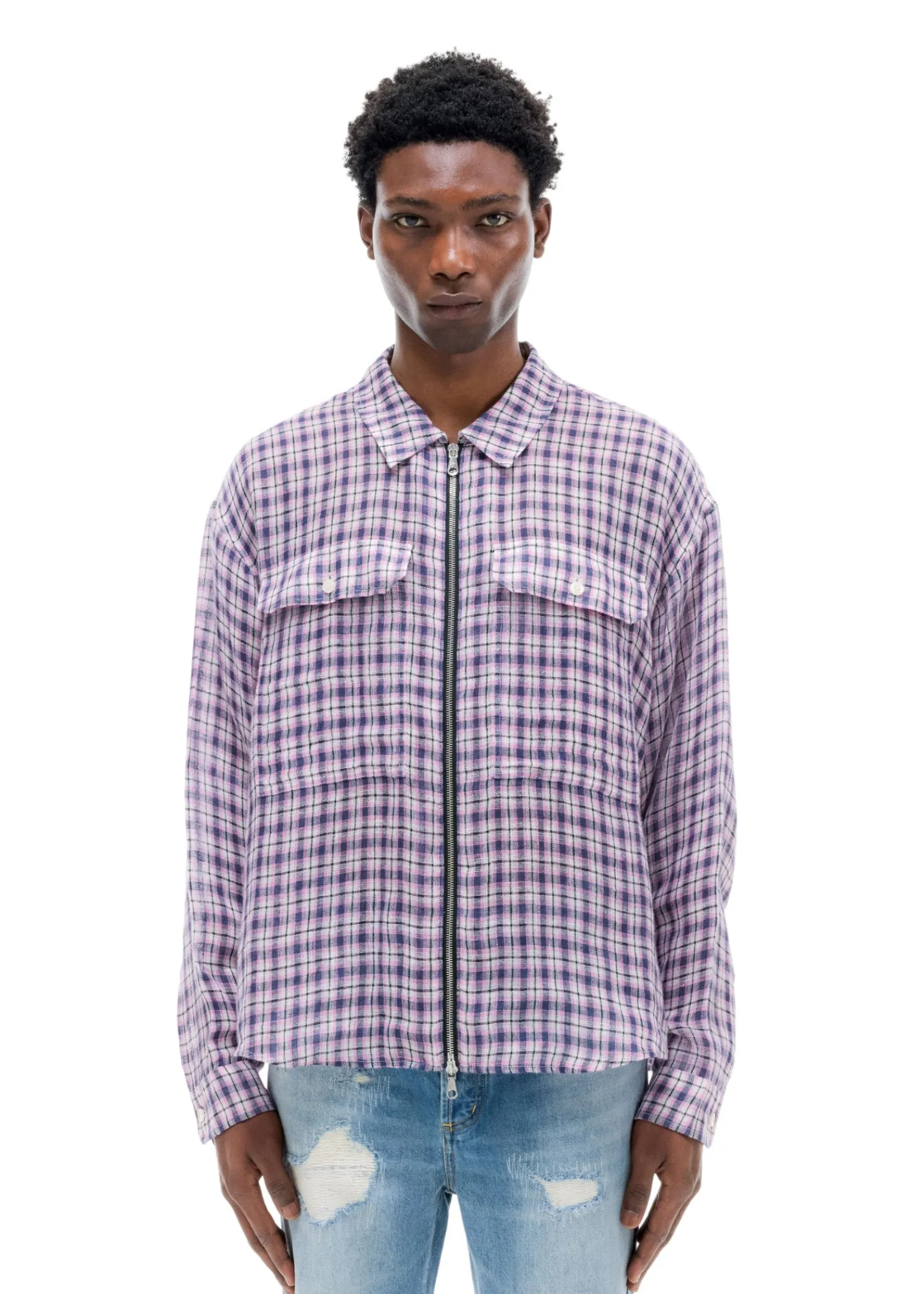 Cole Buxton LINEN FLANNEL ZIPPED SHIRT| Shirts