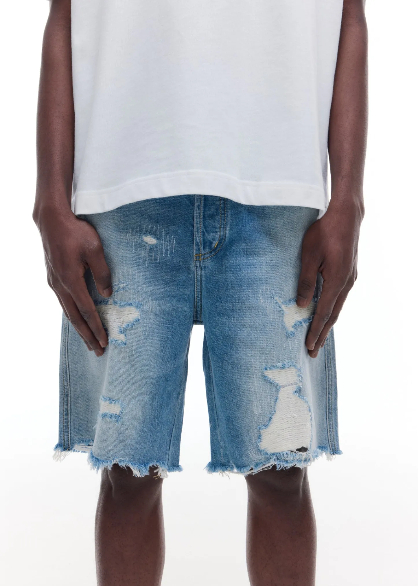 Cole Buxton REPAIRED DENIM SHORTS| Shorts|Denim